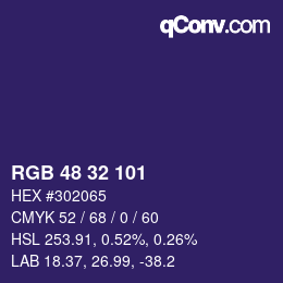 Color code: RGB 48 32 101 | qconv.com