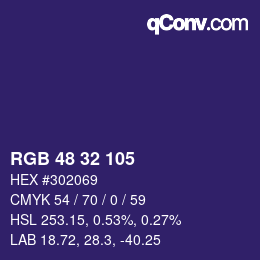 Color code: RGB 48 32 105 | qconv.com