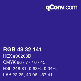 Color code: RGB 48 32 141 | qconv.com