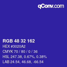 カラーコード: RGB 48 32 162 | qconv.com