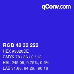 Color code: RGB 48 32 222 | qconv.com