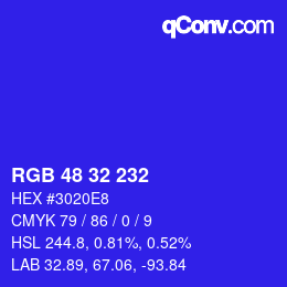 カラーコード: RGB 48 32 232 | qconv.com