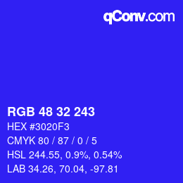 Color code: RGB 48 32 243 | qconv.com