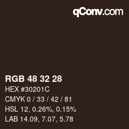 Color code: RGB 48 32 28 | qconv.com