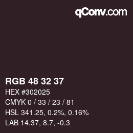 Color code: RGB 48 32 37 | qconv.com
