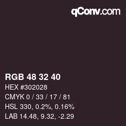 Color code: RGB 48 32 40 | qconv.com