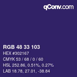 Color code: RGB 48 33 103 | qconv.com