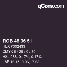 Color code: RGB 48 36 51 | qconv.com