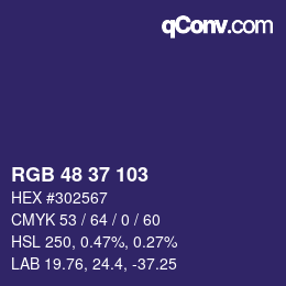 Color code: RGB 48 37 103 | qconv.com