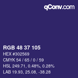 Color code: RGB 48 37 105 | qconv.com