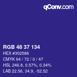 Color code: RGB 48 37 134 | qconv.com