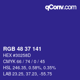Color code: RGB 48 37 141 | qconv.com