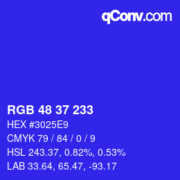Color code: RGB 48 37 233 | qconv.com