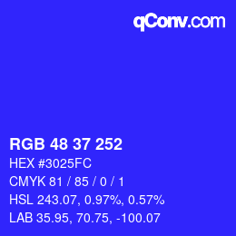 Color code: RGB 48 37 252 | qconv.com