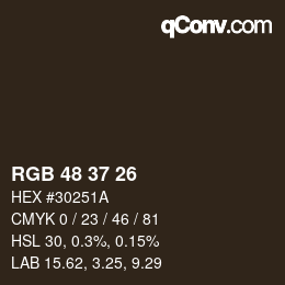 Color code: RGB 48 37 26 | qconv.com