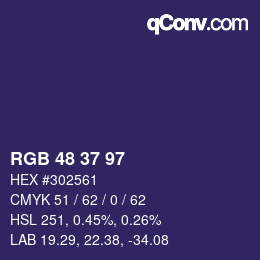 Color code: RGB 48 37 97 | qconv.com