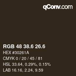 カラーコード: RGB 48 38.6 26.6 | qconv.com