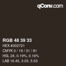 Código de color: RGB 48 39 33 | qconv.com