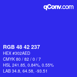 Color code: RGB 48 42 237 | qconv.com