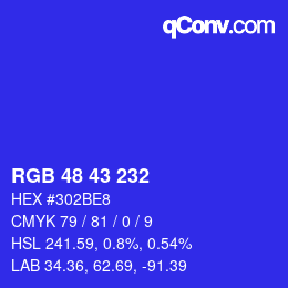 Color code: RGB 48 43 232 | qconv.com