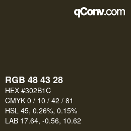 Color code: RGB 48 43 28 | qconv.com