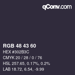 颜色代码: RGB 48 43 60 | qconv.com
