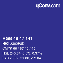Color code: RGB 48 47 141 | qconv.com