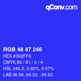 Color code: RGB 48 47 246 | qconv.com