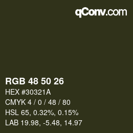Color code: RGB 48 50 26 | qconv.com