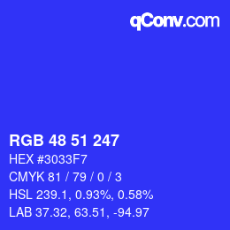 Color code: RGB 48 51 247 | qconv.com