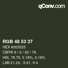 Color code: RGB 48 53 37 | qconv.com