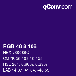 Color code: RGB 48 8 108 | qconv.com
