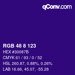 Color code: RGB 48 8 123 | qconv.com