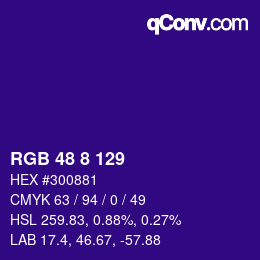 Color code: RGB 48 8 129 | qconv.com