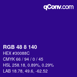 Color code: RGB 48 8 140 | qconv.com