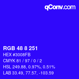 Color code: RGB 48 8 251 | qconv.com