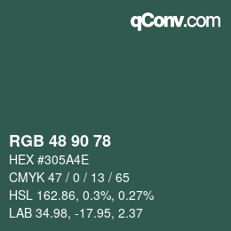 Código de color: RGB 48 90 78 | qconv.com