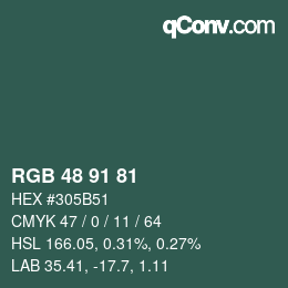 Color code: RGB 48 91 81 | qconv.com