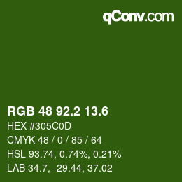カラーコード: RGB 48 92.2 13.6 | qconv.com