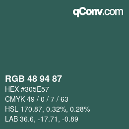 Farbcode: RGB 48 94 87 | qconv.com