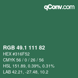 カラーコード: RGB 49.1 111 82 | qconv.com