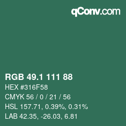 Color code: RGB 49.1 111 88 | qconv.com