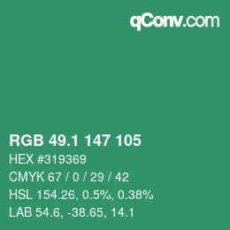 カラーコード: RGB 49.1 147 105 | qconv.com