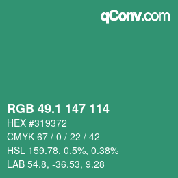 カラーコード: RGB 49.1 147 114 | qconv.com
