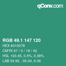 カラーコード: RGB 49.1 147 120 | qconv.com