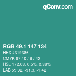 カラーコード: RGB 49.1 147 134 | qconv.com