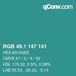 Color code: RGB 49.1 147 141 | qconv.com