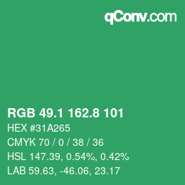 カラーコード: RGB 49.1 162.8 101 | qconv.com