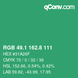 カラーコード: RGB 49.1 162.8 111 | qconv.com