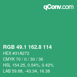 カラーコード: RGB 49.1 162.8 114 | qconv.com